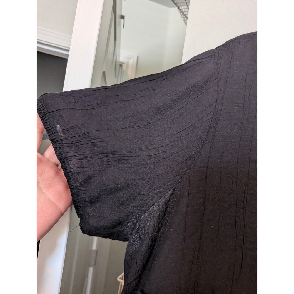 Plus Size Black Crinkle Tiered Babydoll Top V-Neck Short Sleeve Blouse 4XL - Picture 4 of 5